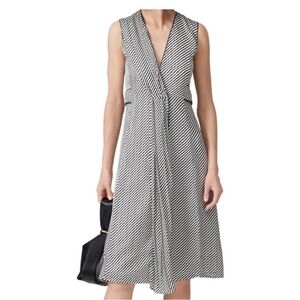 Deborah Lyons Ashley Midi Dress Black striped Wrap Sleeveless V-neckline Size 14